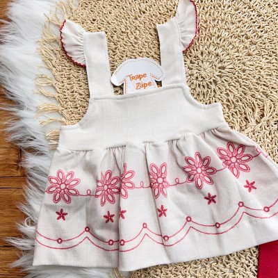 Conj. Batinha Flores com Alcinha e Short Legging - Areia e Cereja